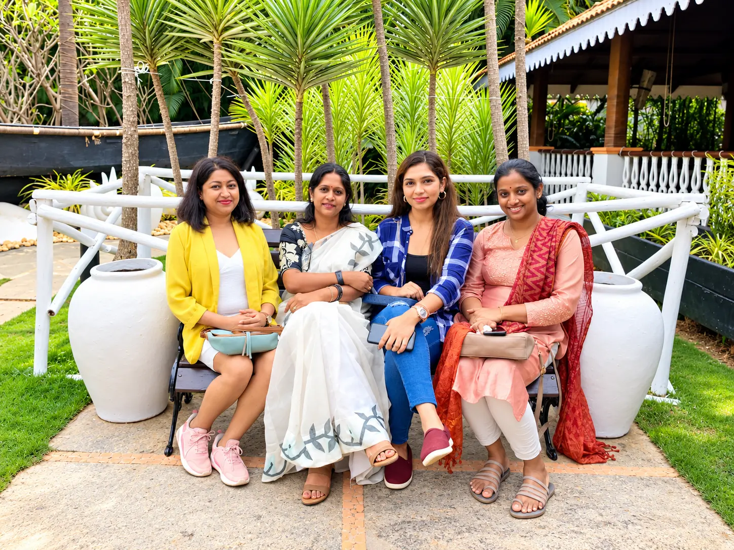 Three generations of an Indian family together in a garden